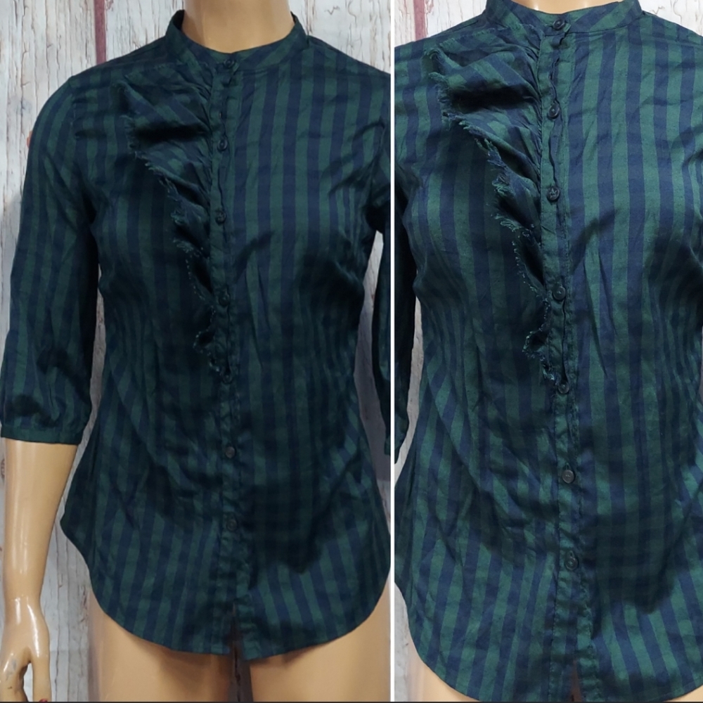 Converse Ruffled Striped Button Down Top - Picture 3 of 17